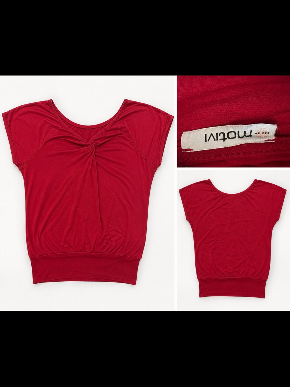 Motivi Red Short-Sleeve Twist-Front Top